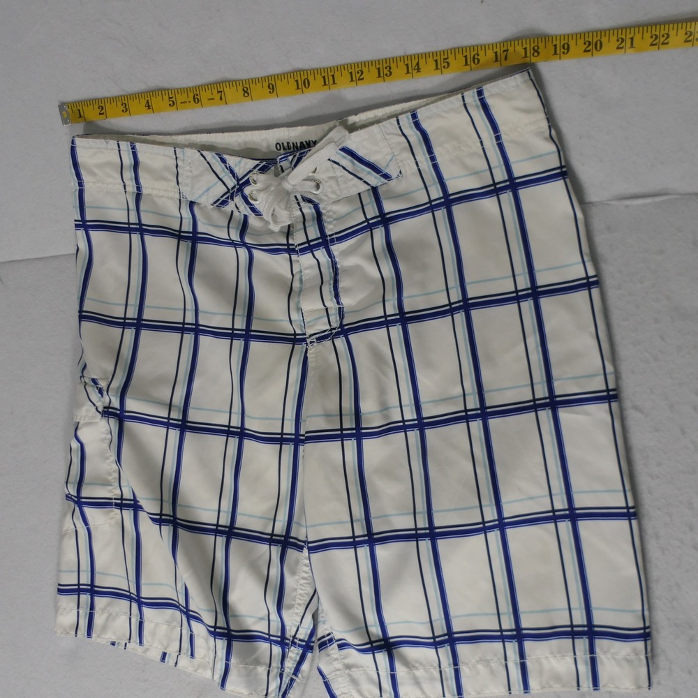 Old Navy‎ Mens Board Shorts L White Blue Plaid Summer Beach Casual Swim Trunks